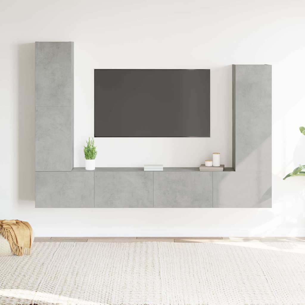 vidaXL 4-tlg. TV-Schrank-Set Betongrau Holzwerkstoff