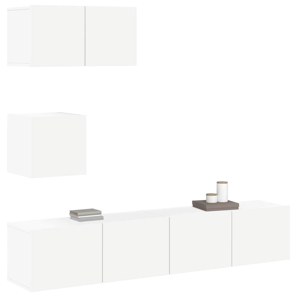 vidaXL 4-tlg. TV-Schrank-Set Weiß Holzwerkstoff