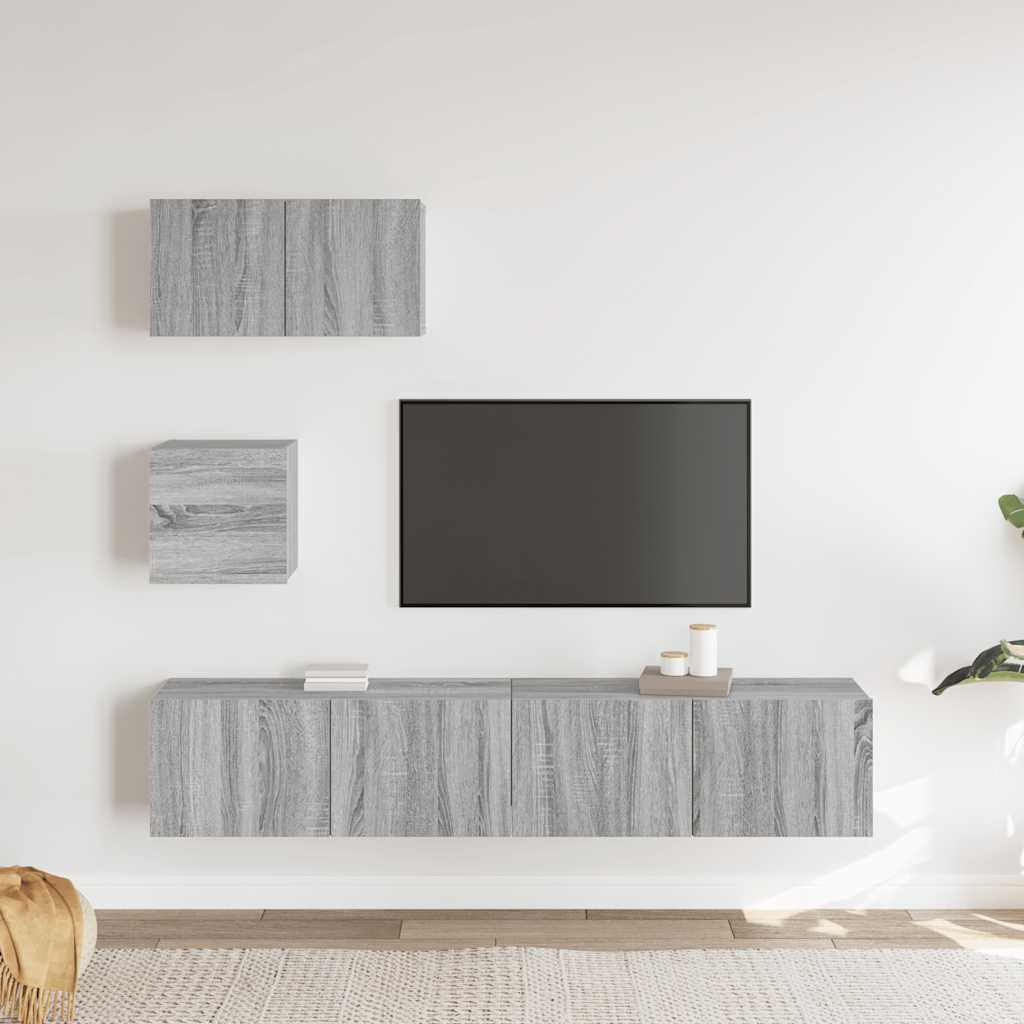 vidaXL Meuble TV, 4 pcs, Gris sonoma, Bois d'ingénierie
