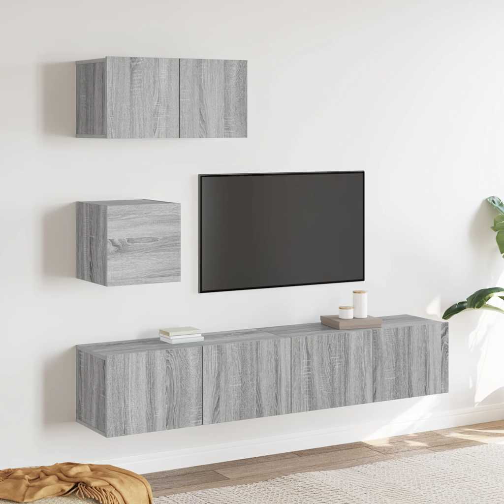 vidaXL Meuble TV, 4 pcs, Gris sonoma, Bois d'ingénierie