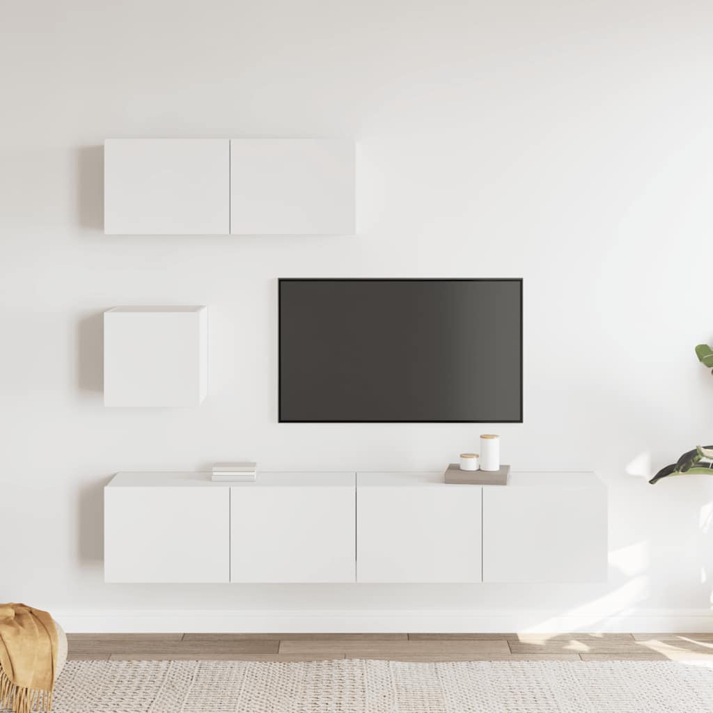 vidaXL 4-tlg. TV-Schrank-Set Weiß Holzwerkstoff