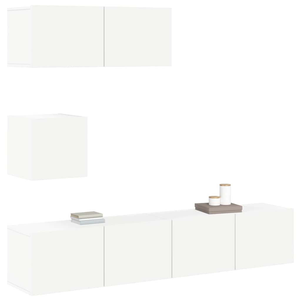 vidaXL 4-tlg. TV-Schrank-Set Weiß Holzwerkstoff