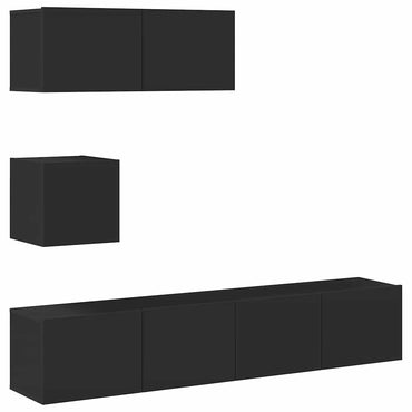vidaXL 4-tlg. TV-Schrank-Set Schwarz Holzwerkstoff