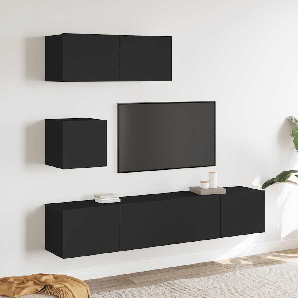 vidaXL 4-tlg. TV-Schrank-Set Schwarz Holzwerkstoff