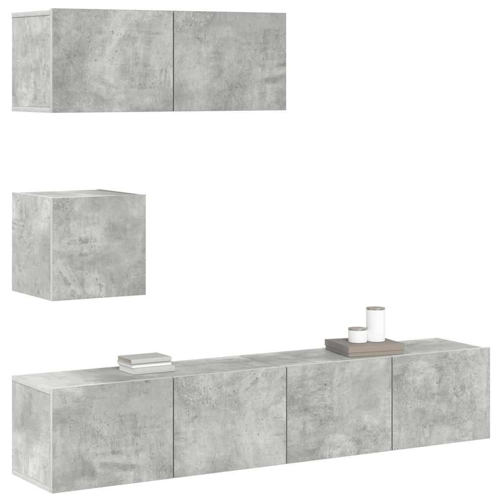vidaXL Meuble TV 4 pcs Gris béton Aggloméré
