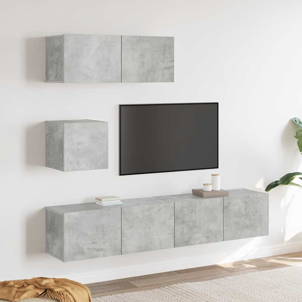 vidaXL Meuble TV 4 pcs Gris béton Aggloméré