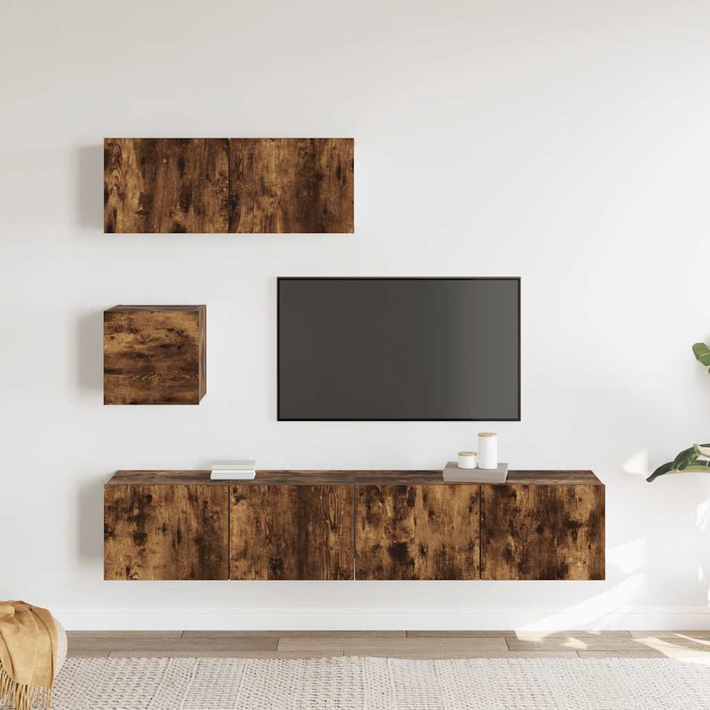 vidaXL Ensemble de 4 meubles TV en aggloméré chêne fumé