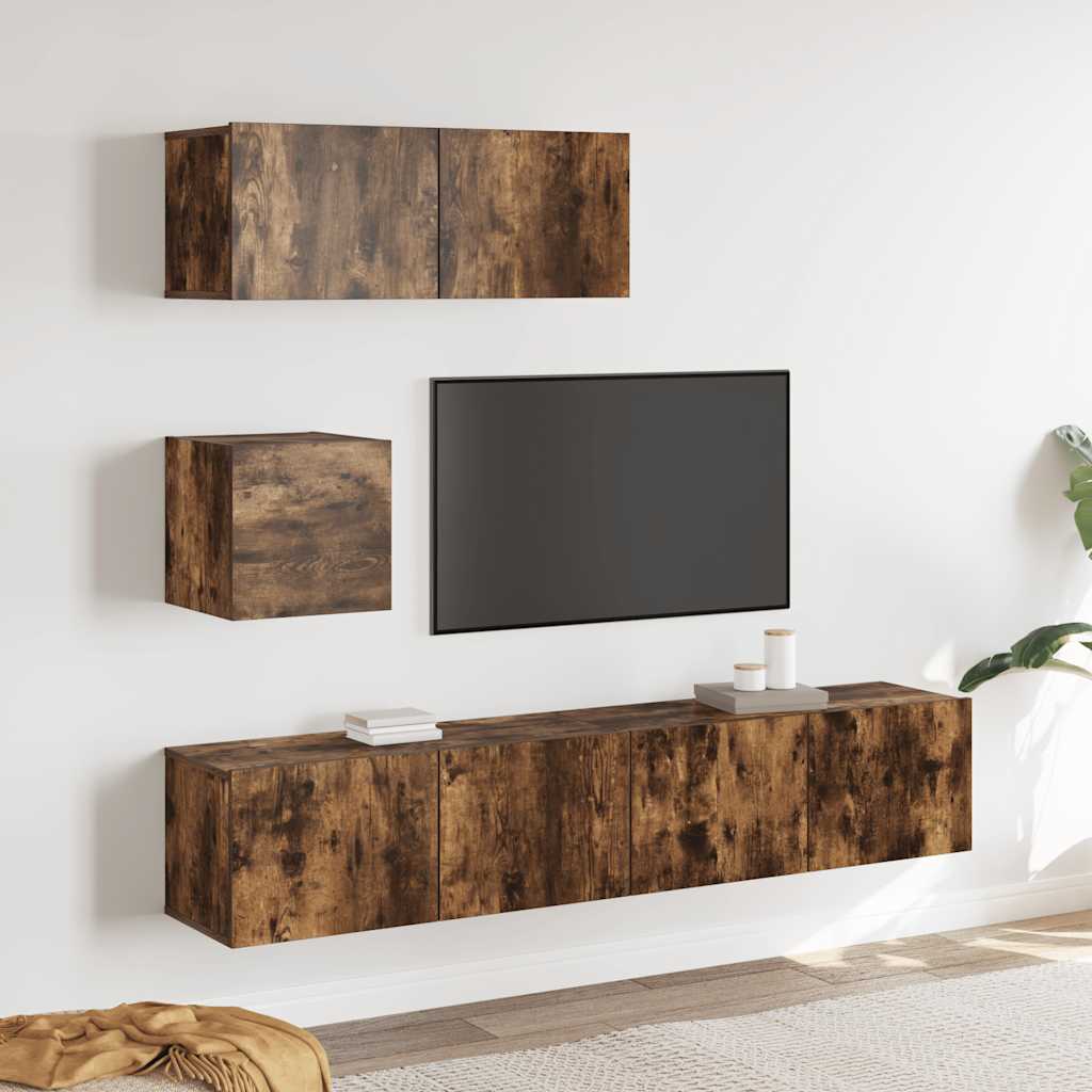 vidaXL Ensemble de 4 meubles TV en aggloméré chêne fumé