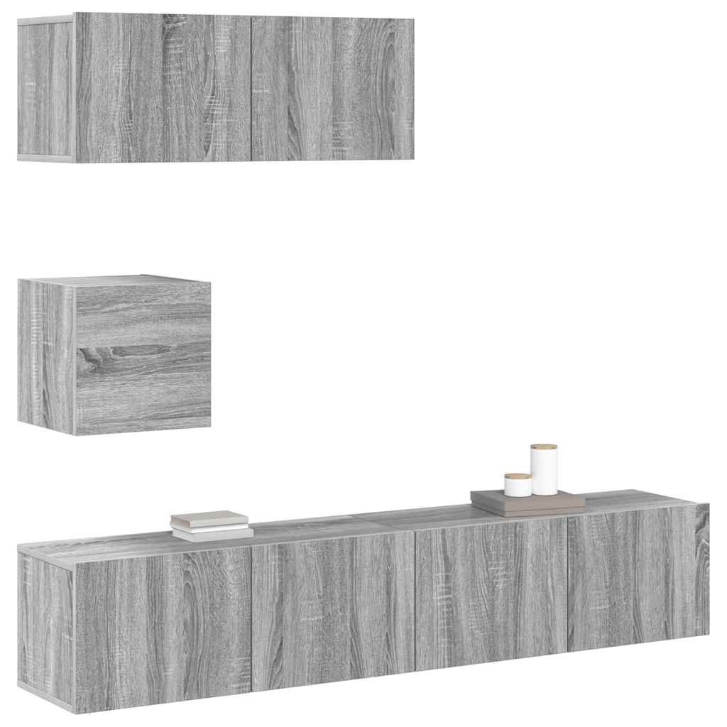 vidaXL Meuble TV, 4 pcs, Gris sonoma, Bois d'ingénierie