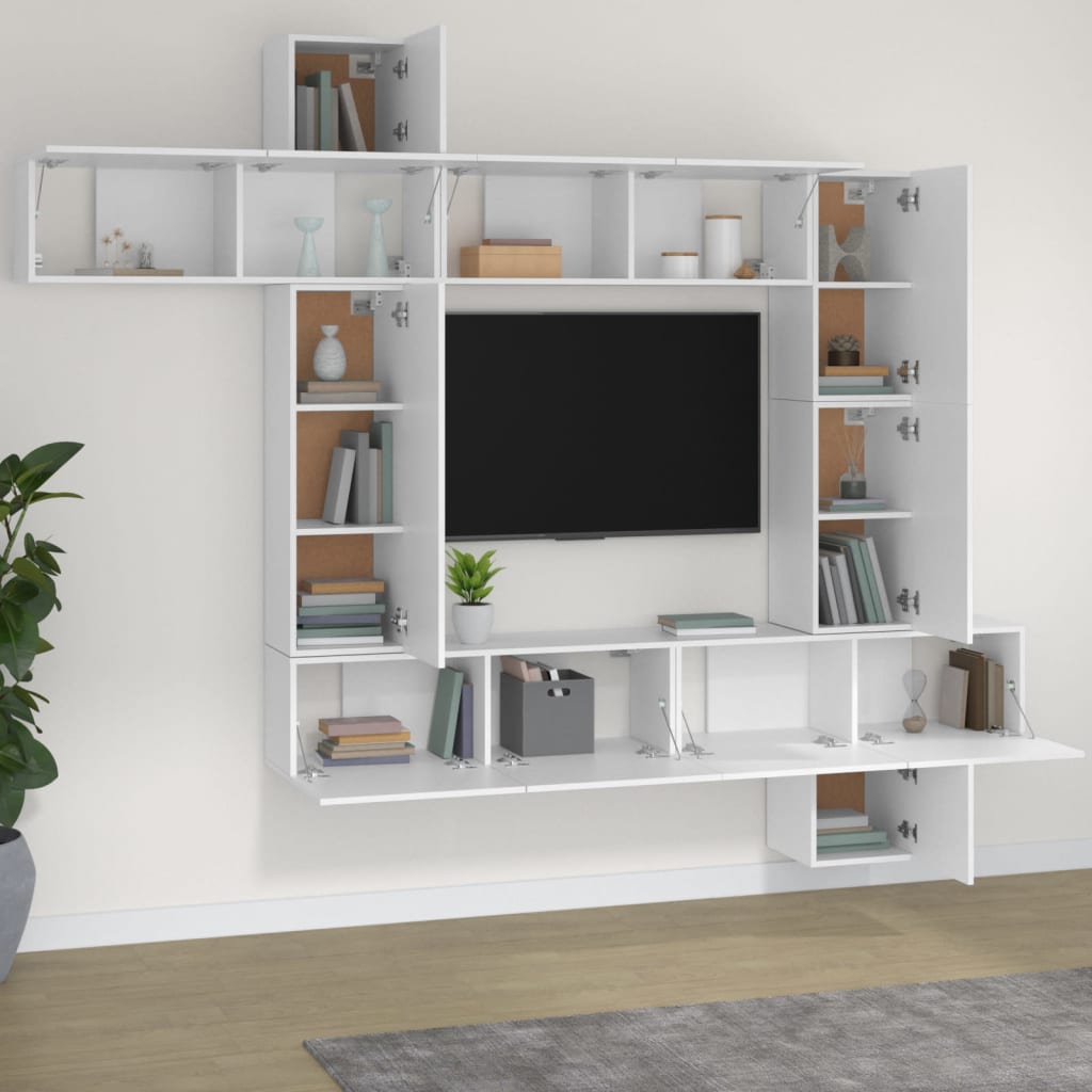 vidaXL 9-tlg. TV-Schrank-Set Weiß Holzwerkstoff