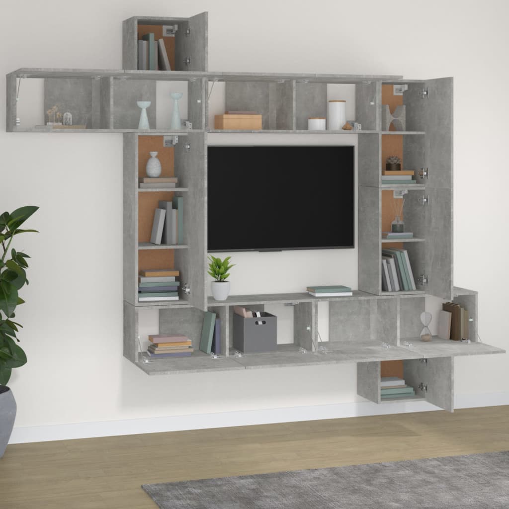 vidaXL Meuble TV 9 pcs Gris béton Bois d'ingénierie