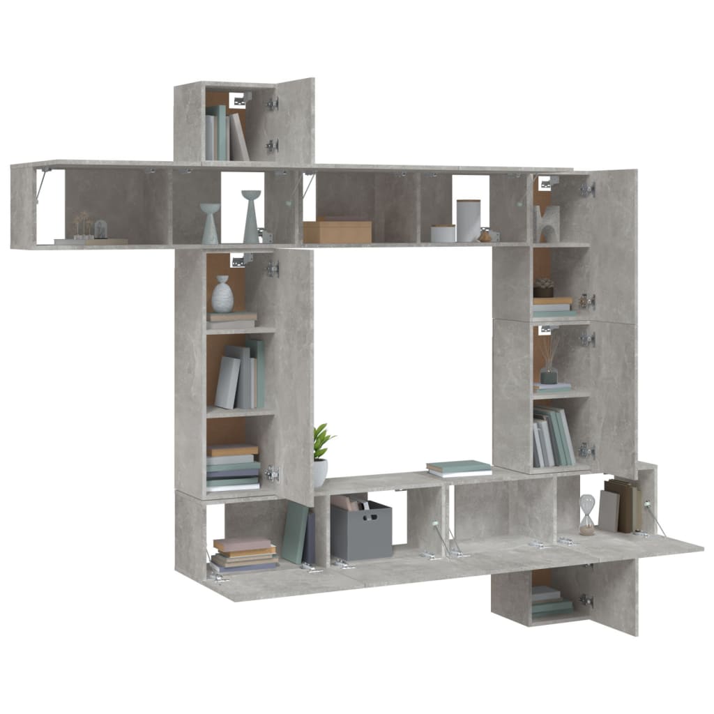 vidaXL Meuble TV 9 pcs Gris béton Bois d'ingénierie