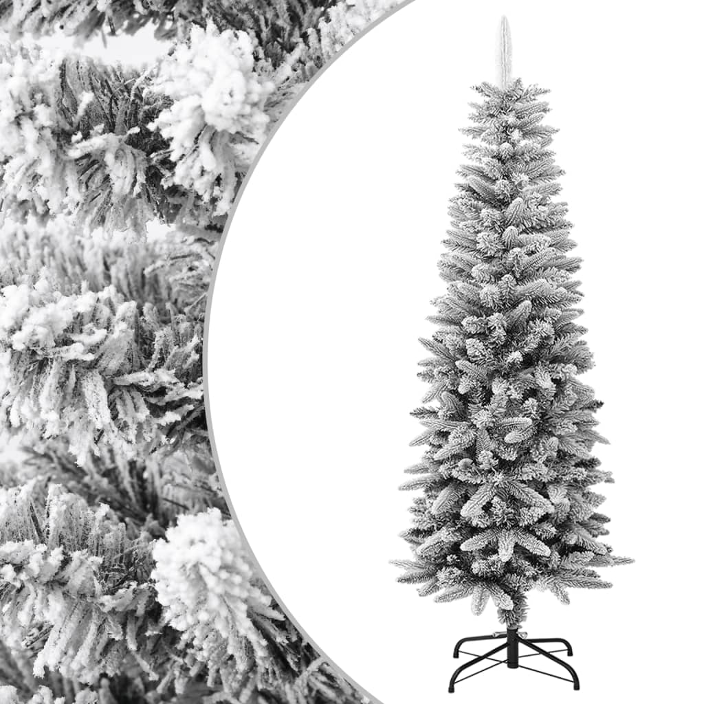 vidaXL Sapin de Noël artificiel élancé avec neige 150 cm PVC et PE