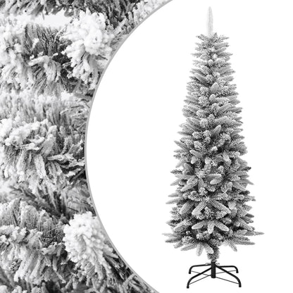 vidaXL Sapin de Noël artificiel élancé avec neige 150 cm PVC et PE