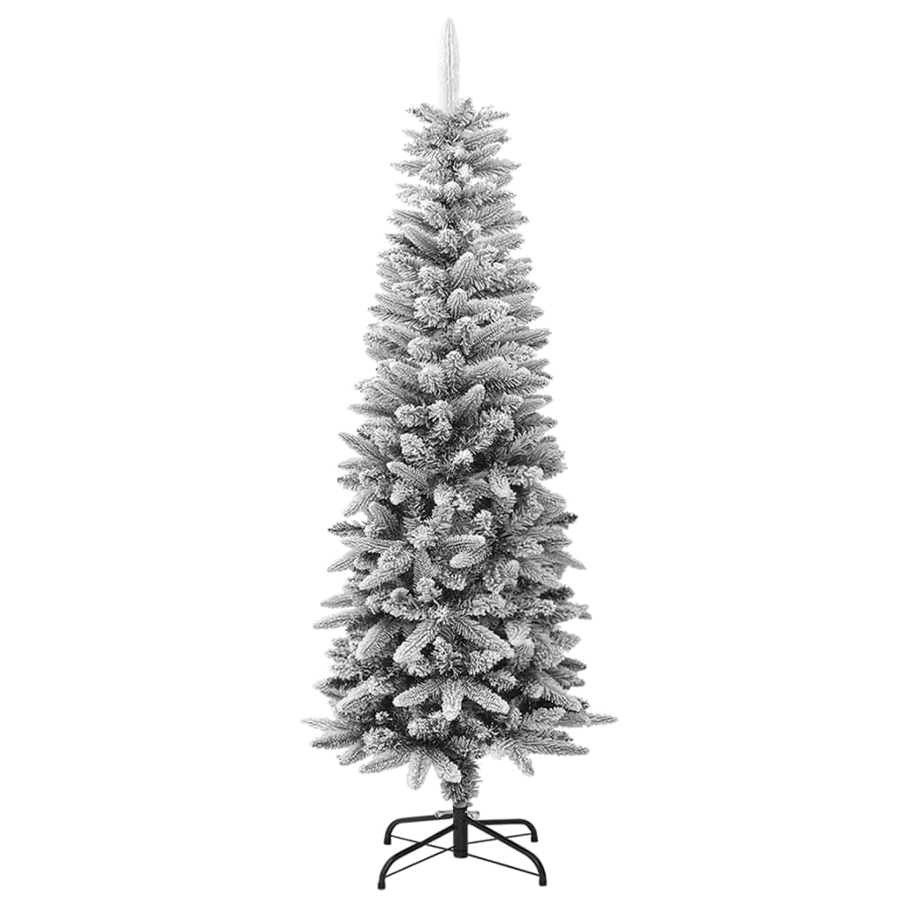 vidaXL Sapin de Noël artificiel élancé avec neige 150 cm PVC et PE
