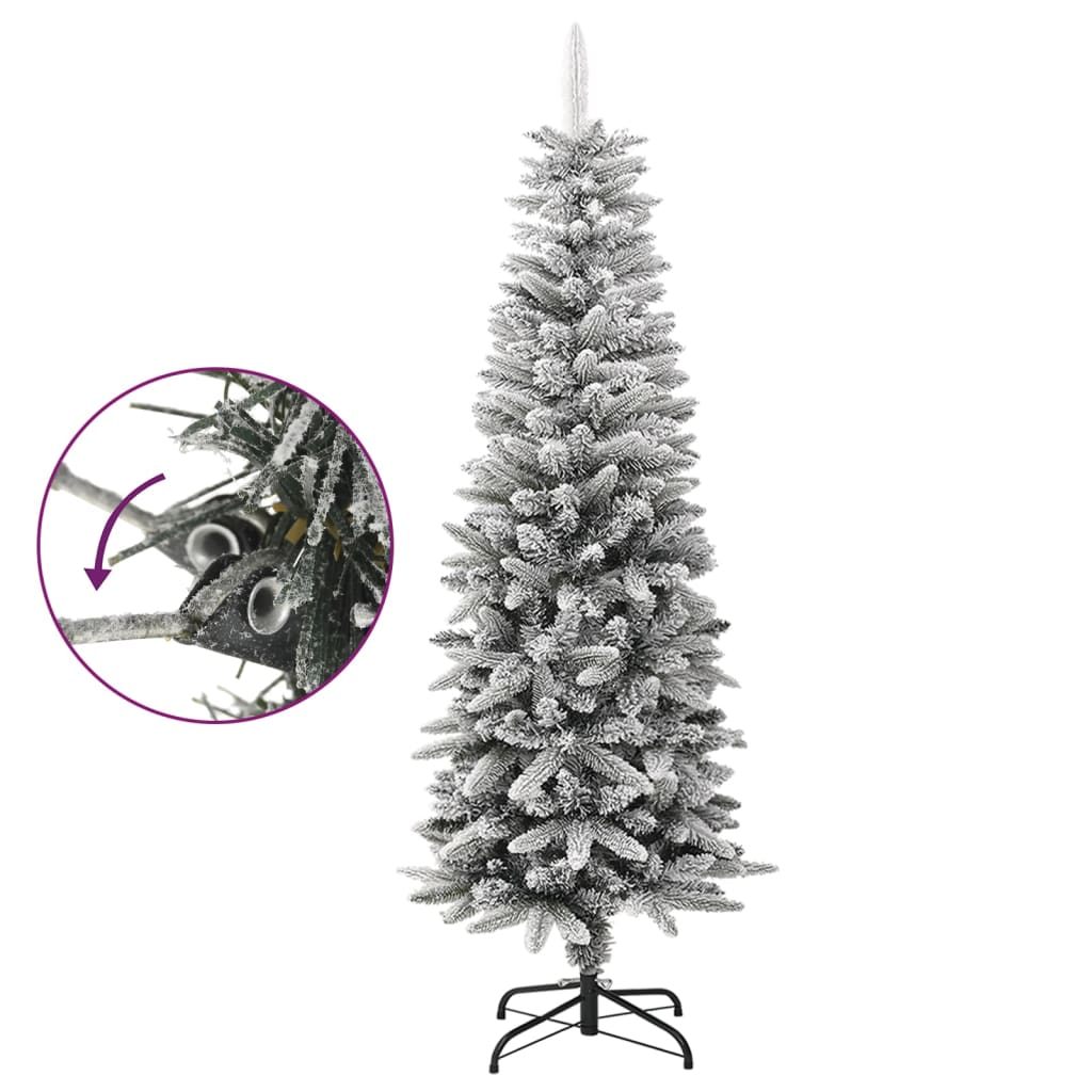vidaXL Sapin de Noël artificiel élancé avec neige 150 cm PVC et PE