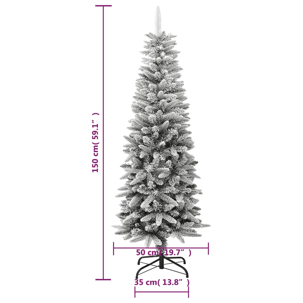 vidaXL Sapin de Noël artificiel élancé avec neige 150 cm PVC et PE