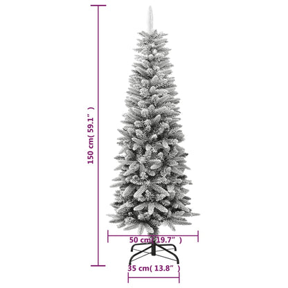vidaXL Sapin de Noël artificiel élancé avec neige 150 cm PVC et PE