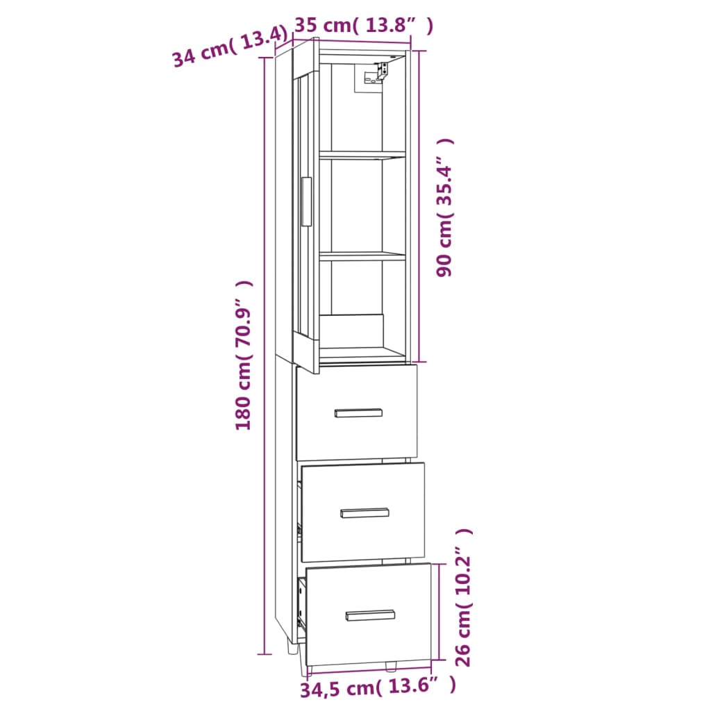 vidaXL Highboard Grau Sonoma 35x34x180 cm Holzwerkstoff