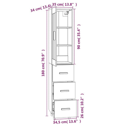 vidaXL Highboard Grau Sonoma 35x34x180 cm Holzwerkstoff