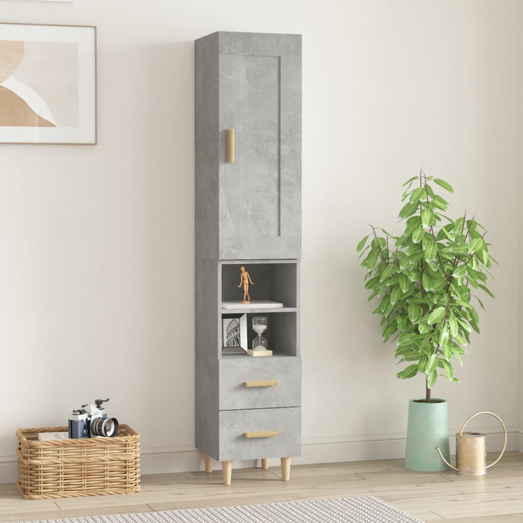vidaXL Highboard Betongrau 35x34x180 cm Holzwerkstoff