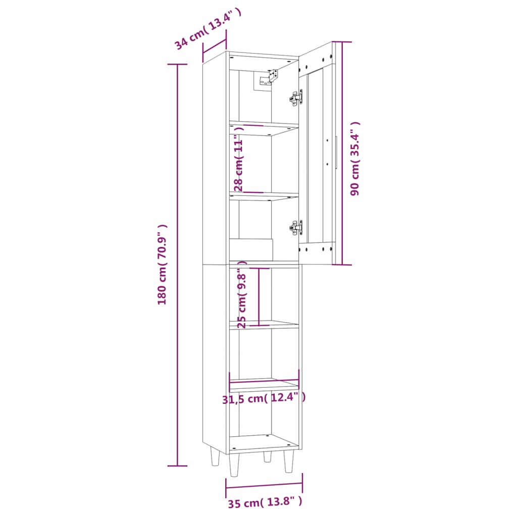 vidaXL Highboard Weiß 35x34x180 cm Holzwerkstoff