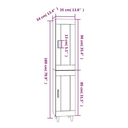 vidaXL Highboard Weiß 35x34x180 cm Holzwerkstoff