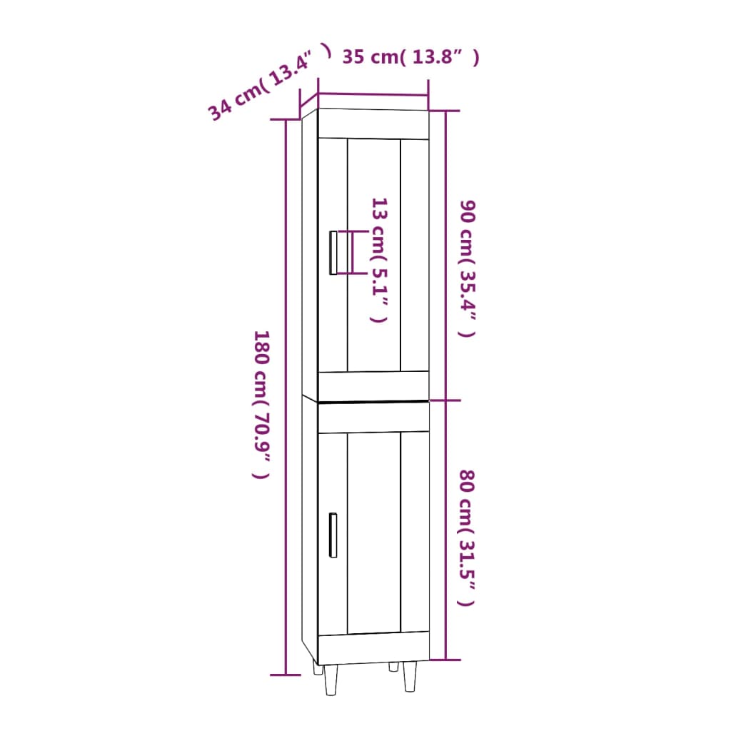 vidaXL Highboard Schwarz 35x34x180 cm Holzwerkstoff