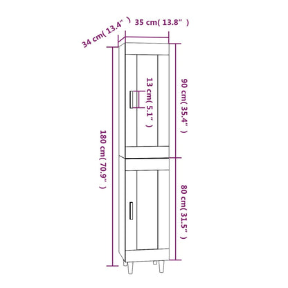 vidaXL Highboard Schwarz 35x34x180 cm Holzwerkstoff