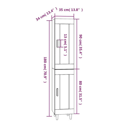 vidaXL Highboard Grau Sonoma 35x34x180 cm Holzwerkstoff