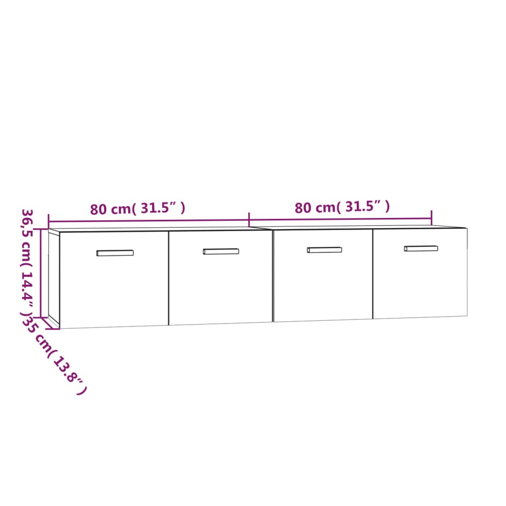 vidaXL Wandschränke 2 Stk. Weiß 80x35x36,5 cm Holzwerkstoff