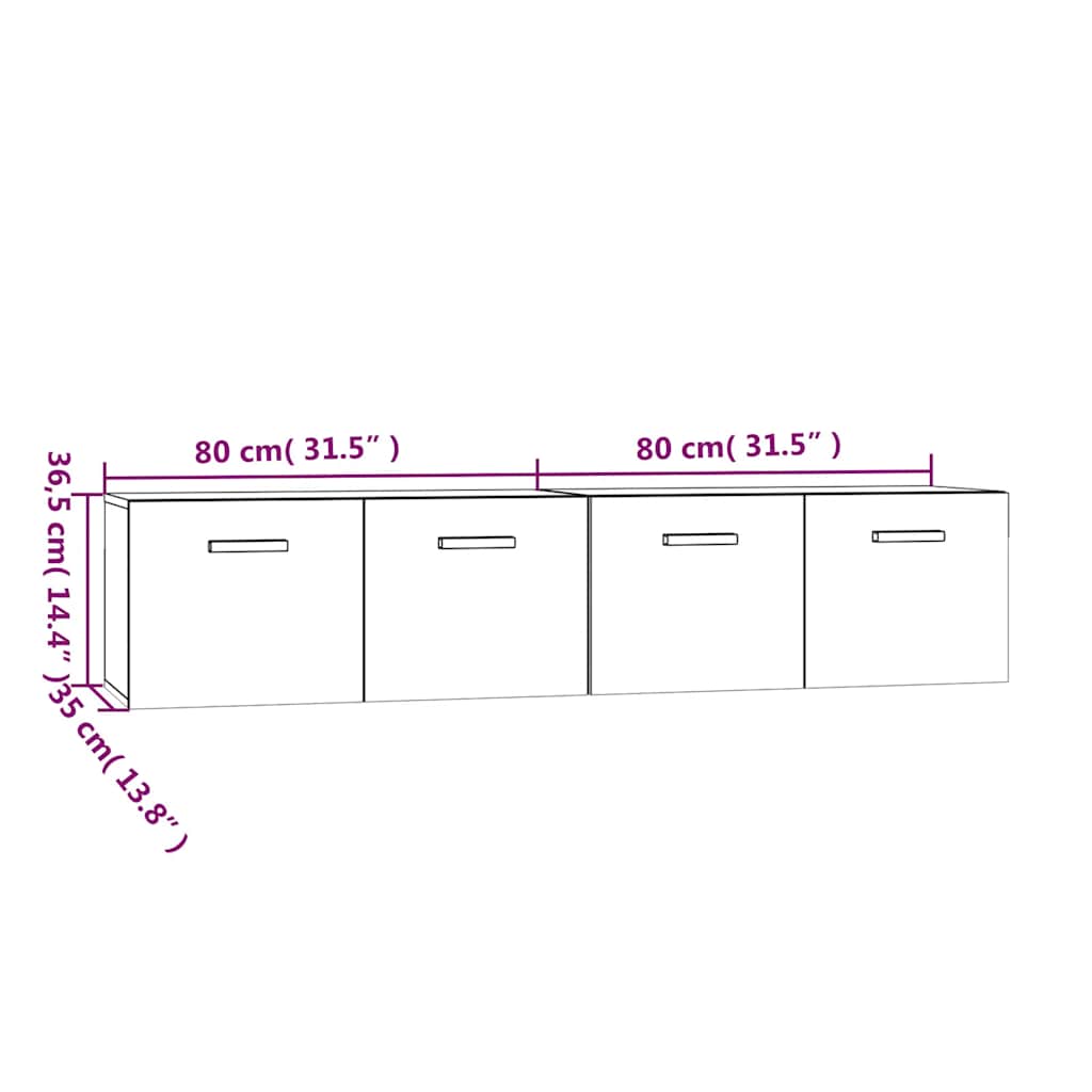 vidaXL Meubles hauts 2 pcs Blanc brillant 80x35x36,5 cm Aggloméré