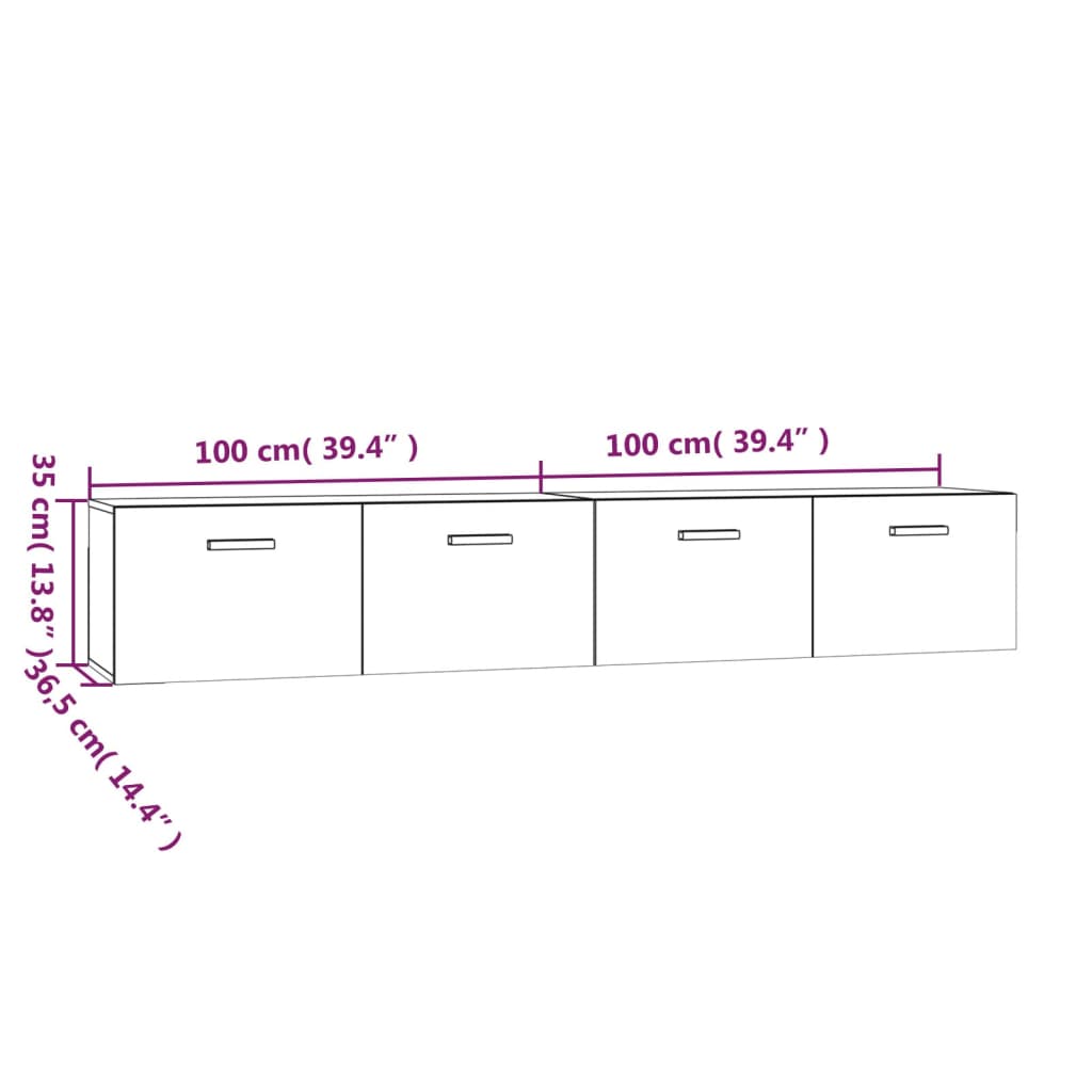 vidaXL Wandschränke 2 Stk. Sonoma-Eiche 100x36,5x35 cm Holzwerkstoff