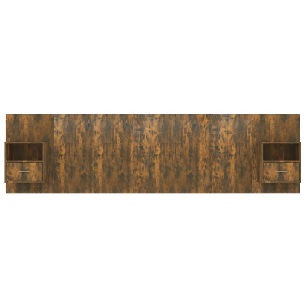 vidaXL Kopfteil mit Nachttischen Räuchereiche Holzwerkstoff