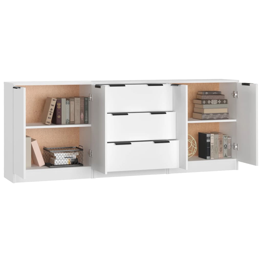 vidaXL Ensemble de 3 buffets blanc en bois d'ingénierie