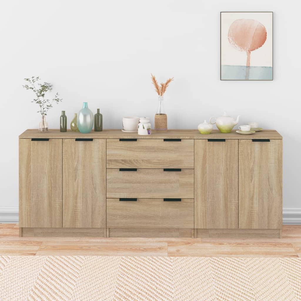 vidaXL Bahut 3 pièces aspect chêne Sonoma Aggloméré