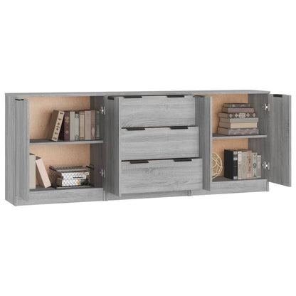 vidaXL Buffet 3 pièces Gris aspect chêne Sonoma Bois d'ingénierie