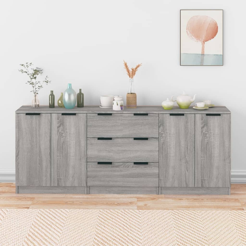 vidaXL Buffet 3 pièces Gris aspect chêne Sonoma Bois d'ingénierie