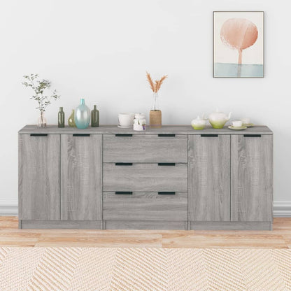 vidaXL Buffet 3 pièces Gris aspect chêne Sonoma Bois d'ingénierie