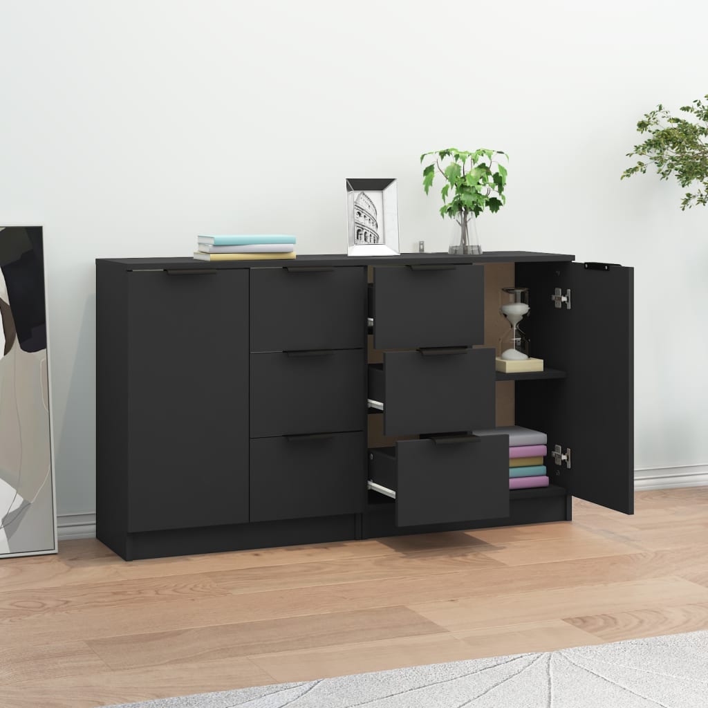vidaXL Commodes 2 pcs Noir 60x30x70 cm Bois d'ingénierie