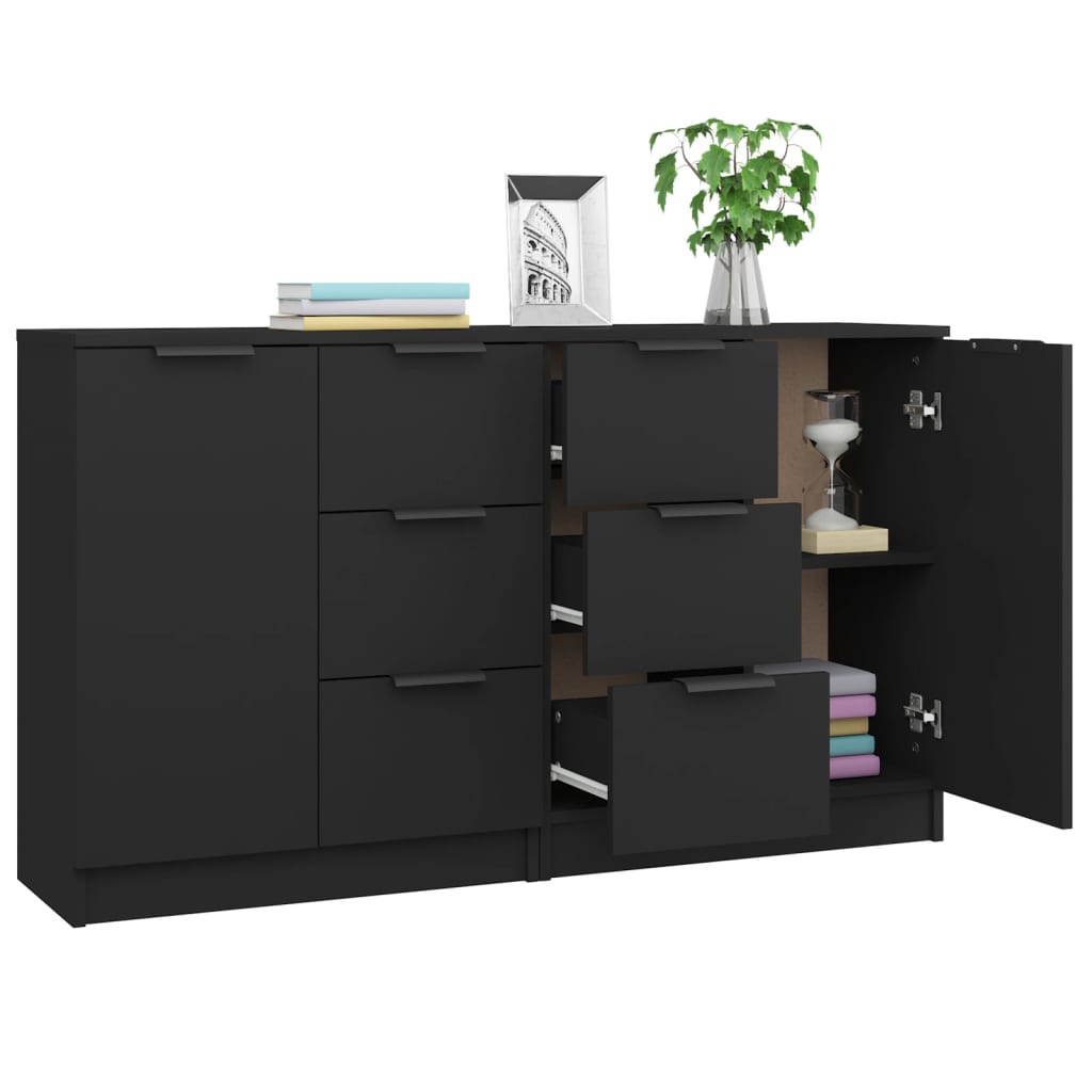 vidaXL Commodes 2 pcs Noir 60x30x70 cm Bois d'ingénierie