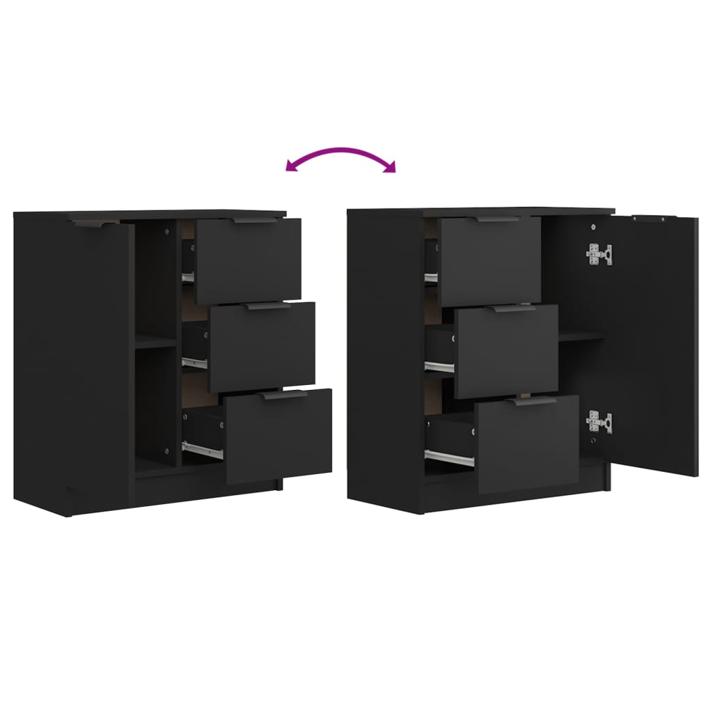 vidaXL Commodes 2 pcs Noir 60x30x70 cm Bois d'ingénierie