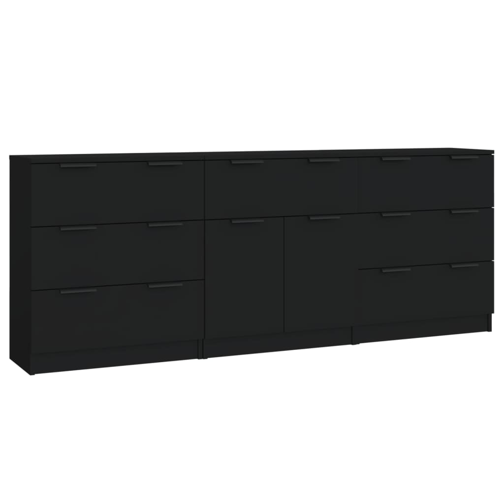 vidaXL Buffet 3 pièces Noir Bois d'ingénierie