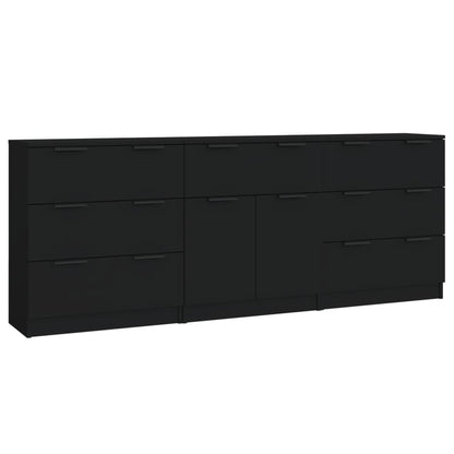 vidaXL Buffet 3 pièces Noir Bois d'ingénierie
