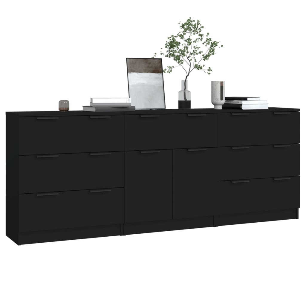 vidaXL Buffet 3 pièces Noir Bois d'ingénierie