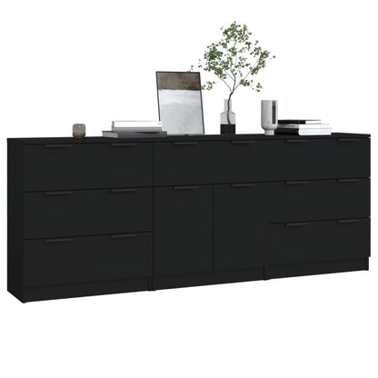 vidaXL Buffet 3 pièces Noir Bois d'ingénierie