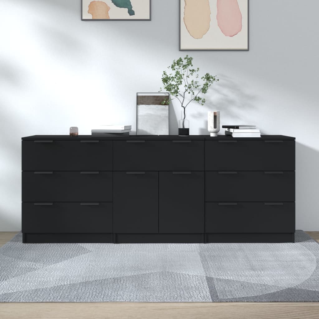 vidaXL Buffet 3 pièces Noir Bois d'ingénierie
