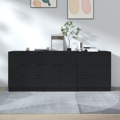 vidaXL Buffet 3 pièces Noir Bois d'ingénierie