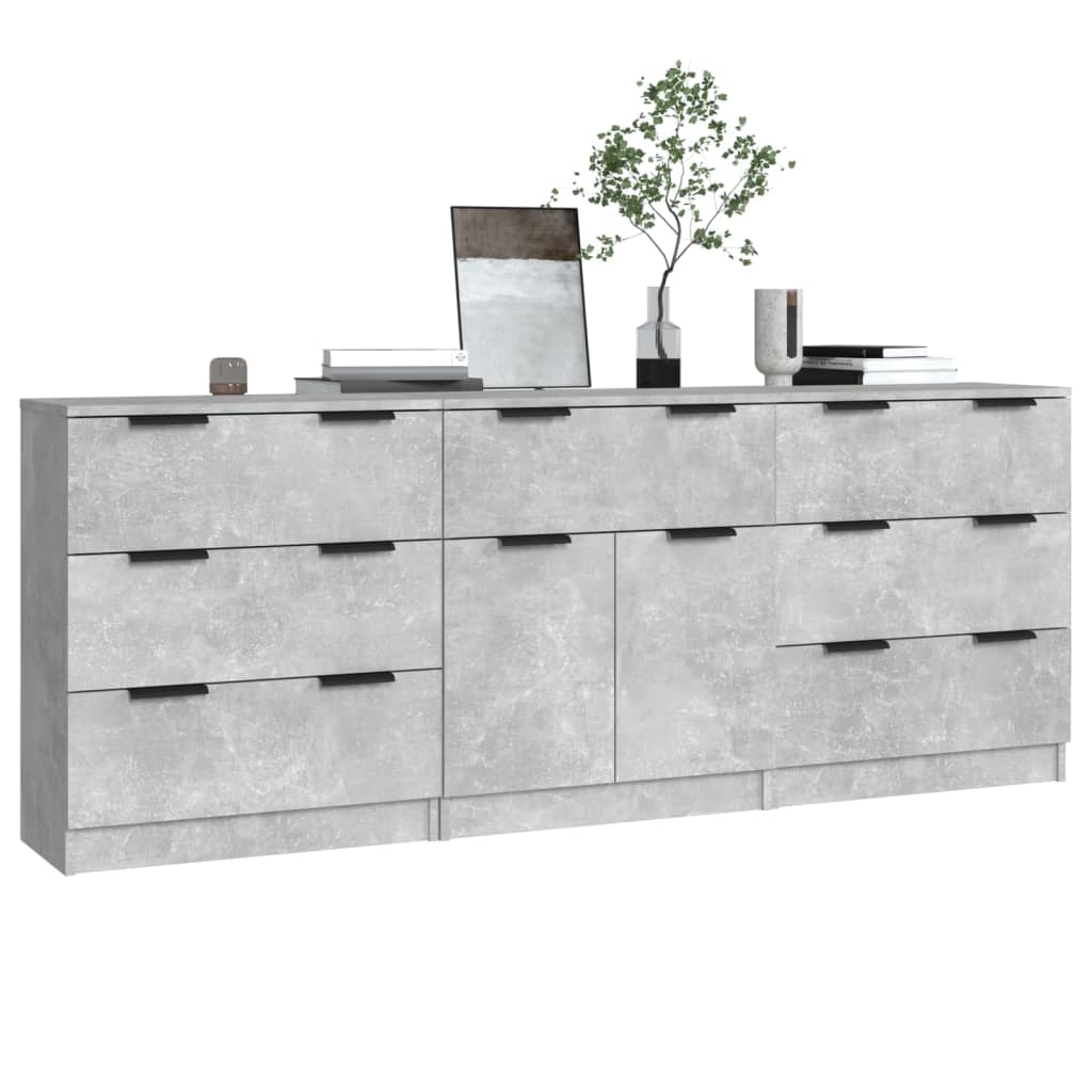vidaXL Ensemble de 3 buffets gris béton en bois d'ingénierie