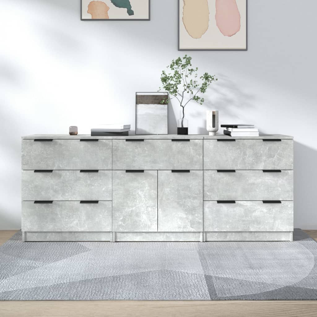 vidaXL Ensemble de 3 buffets gris béton en bois d'ingénierie